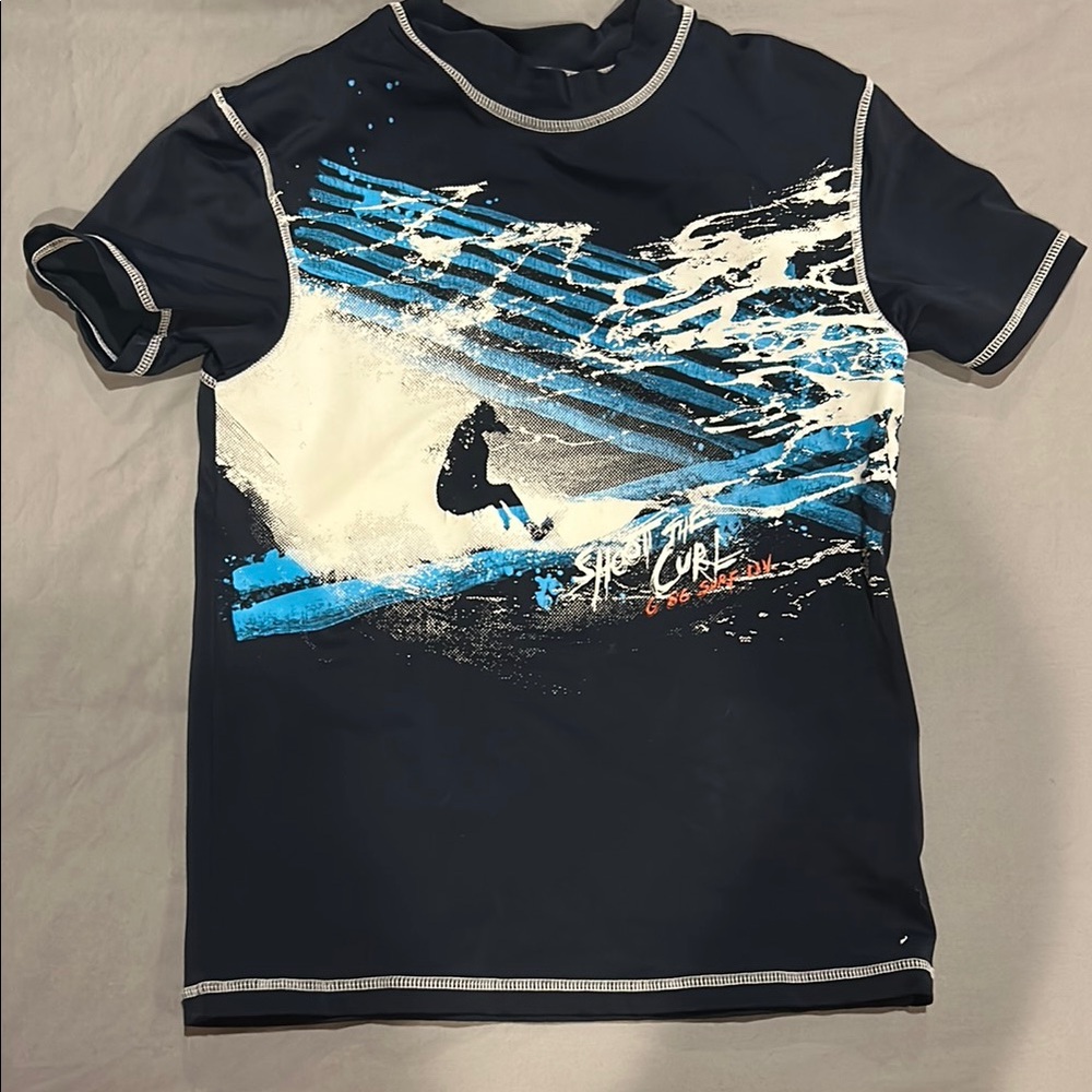 GAP Kids Navy Graphic Swim Tee, Rashguard, great for beach and ocean, size 8 (M)